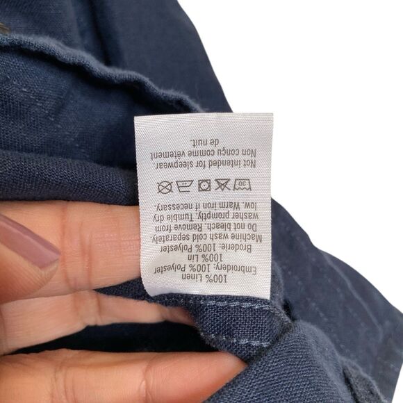 Janie & Jack Boy's Shirt 3 Blue Linen Embroidered Sea Horse Coastal Beach Preppy - Picture 9 of 12